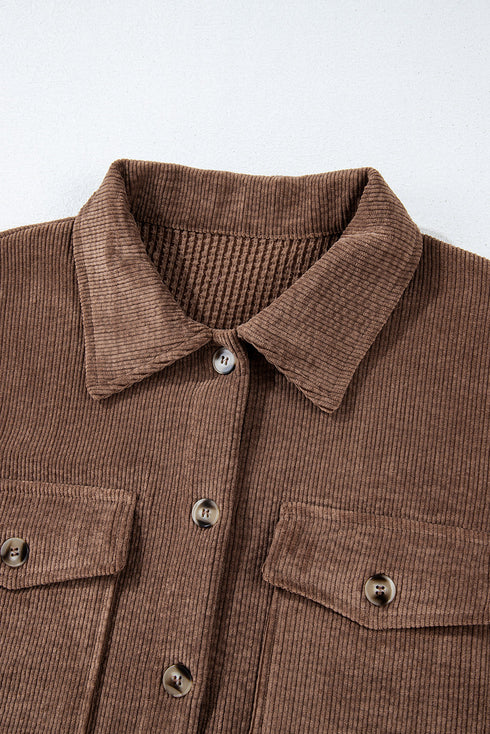 Casual Solid Corduroy Flap Pocket Button Up Jacket
