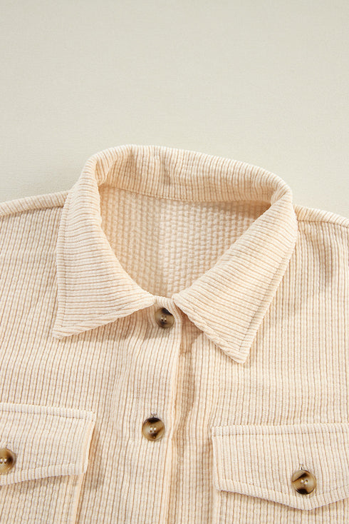 Casual Solid Corduroy Flap Pocket Button Up Jacket