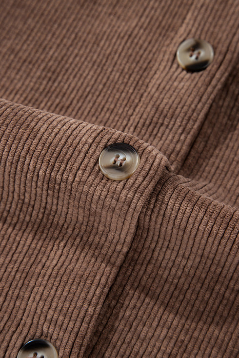 Casual Solid Corduroy Flap Pocket Button Up Jacket