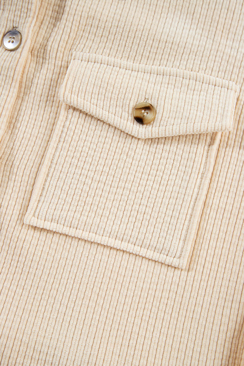 Casual Solid Corduroy Flap Pocket Button Up Jacket
