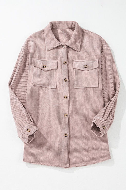 Casual Solid Corduroy Flap Pocket Button Up Jacket