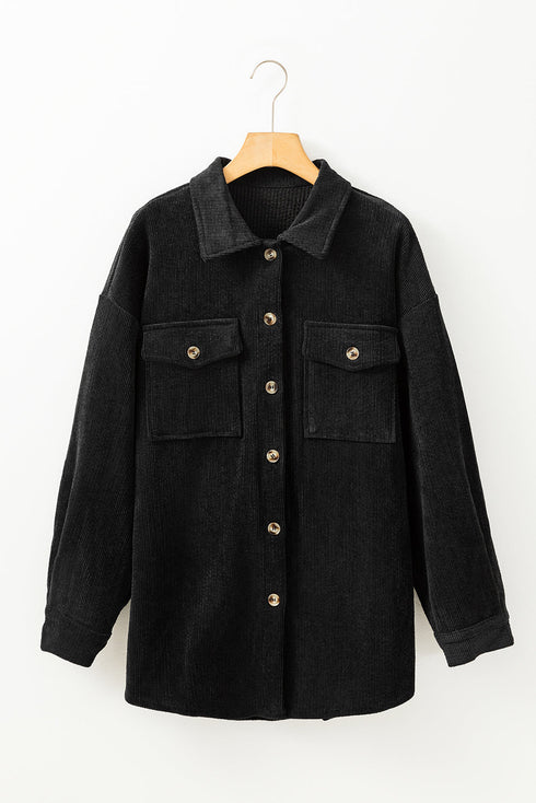Casual Solid Corduroy Flap Pocket Button Up Jacket