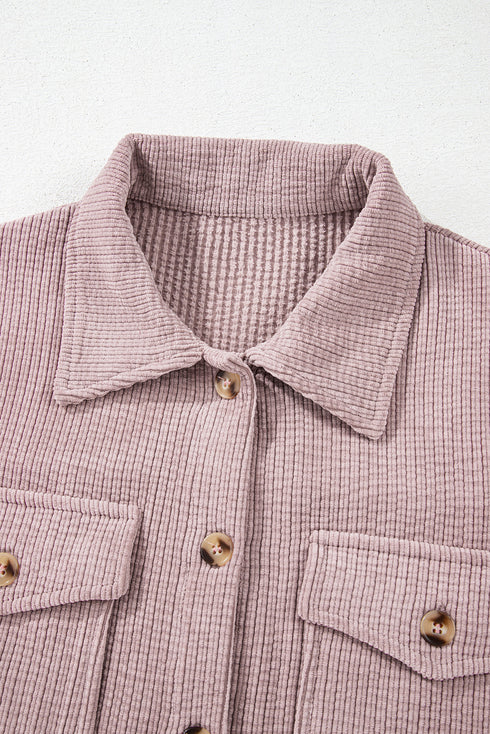 Casual Solid Corduroy Flap Pocket Button Up Jacket