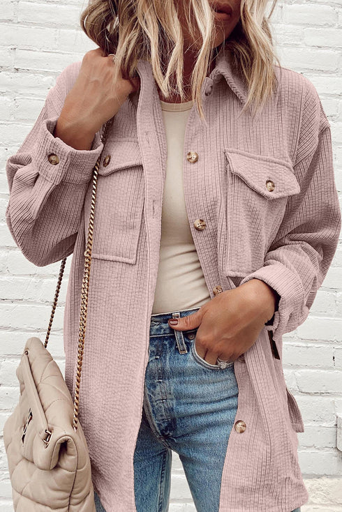 Casual Solid Corduroy Flap Pocket Button Up Jacket