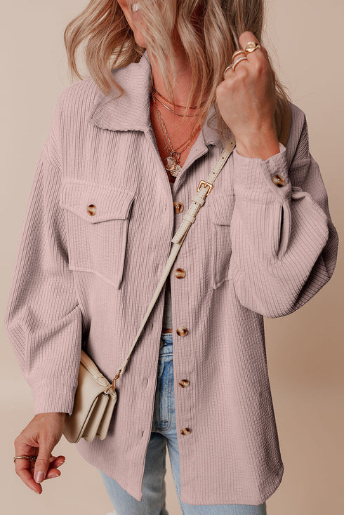 Casual Solid Corduroy Flap Pocket Button Up Jacket