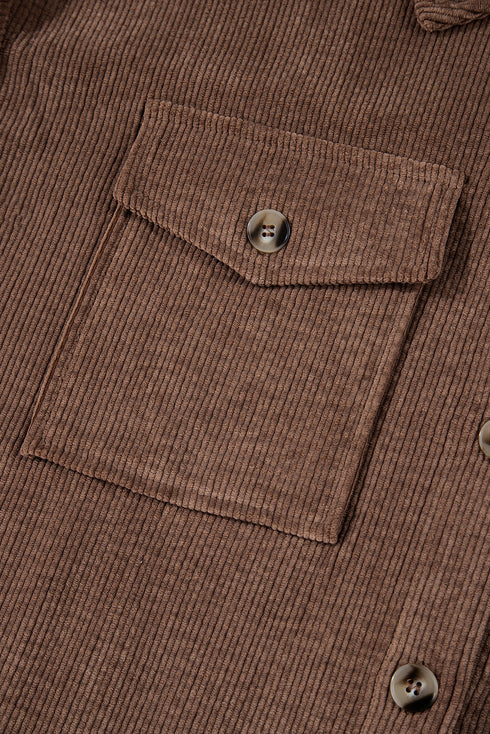 Casual Solid Corduroy Flap Pocket Button Up Jacket