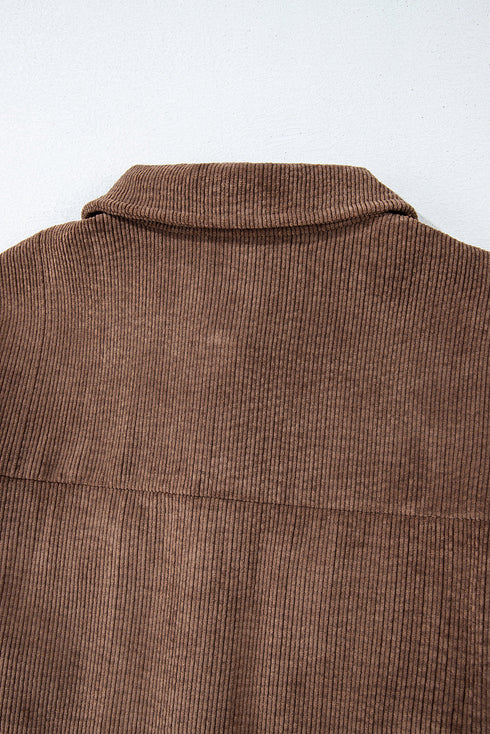 Casual Solid Corduroy Flap Pocket Button Up Jacket
