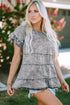 Casual Solid Denim Tiered Flutter Sleeve Top