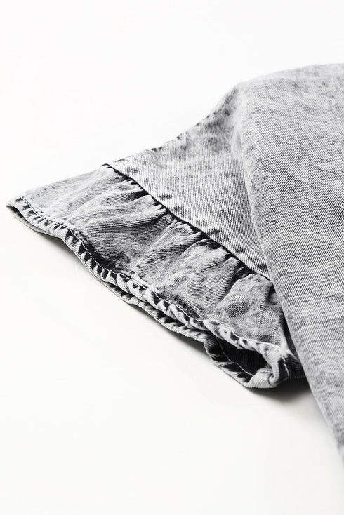 Casual Solid Denim Tiered Flutter Sleeve Top