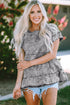 Casual Solid Denim Tiered Flutter Sleeve Top