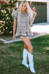 Casual Solid Denim Tiered Flutter Sleeve Top