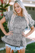 Casual Solid Denim Tiered Flutter Sleeve Top