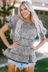Casual Solid Denim Tiered Flutter Sleeve Top