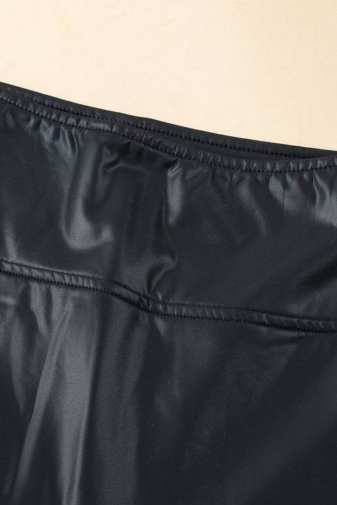 Casual Solid Faux Leather Bodycon Skinny Leggings