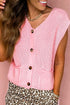 Casual Solid Knit V Neck Button Front Sweater Vest