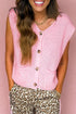 Casual Solid Knit V Neck Button Front Sweater Vest