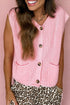 Casual Solid Knit V Neck Button Front Sweater Vest