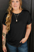 Casual Solid Print Rolled Sleeve Round Neck Tee