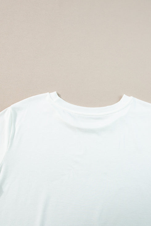 Casual Solid Print Rolled Sleeve Round Neck Tee