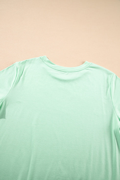 Casual Solid Print Rolled Sleeve Round Neck Tee