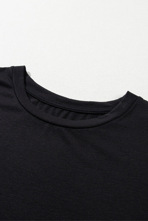 Casual Solid Print Rolled Sleeve Round Neck Tee