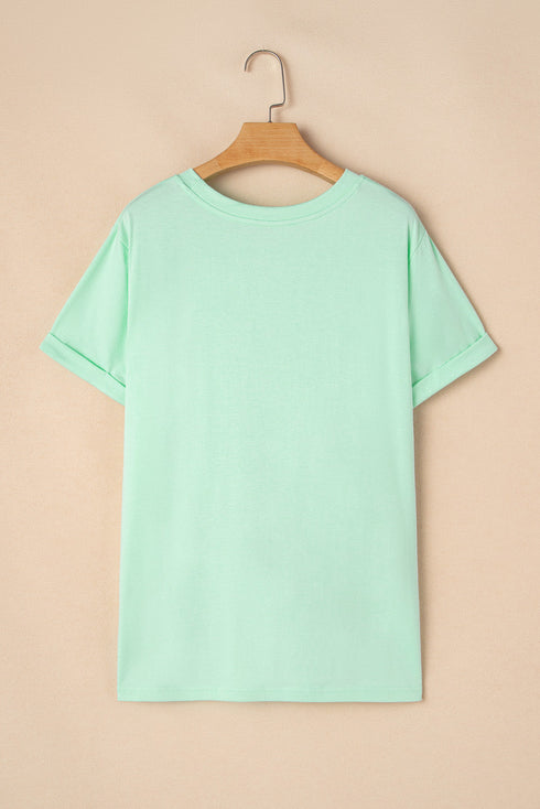 Casual Solid Print Rolled Sleeve Round Neck Tee