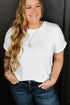 Casual Solid Print Rolled Sleeve Round Neck Tee
