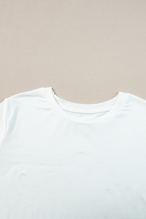 Casual Solid Print Rolled Sleeve Round Neck Tee