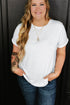 Casual Solid Print Rolled Sleeve Round Neck Tee
