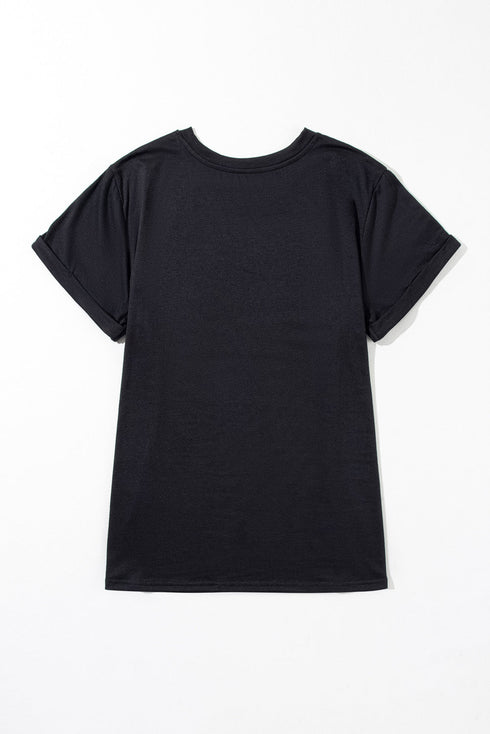 Casual Solid Print Rolled Sleeve Round Neck Tee