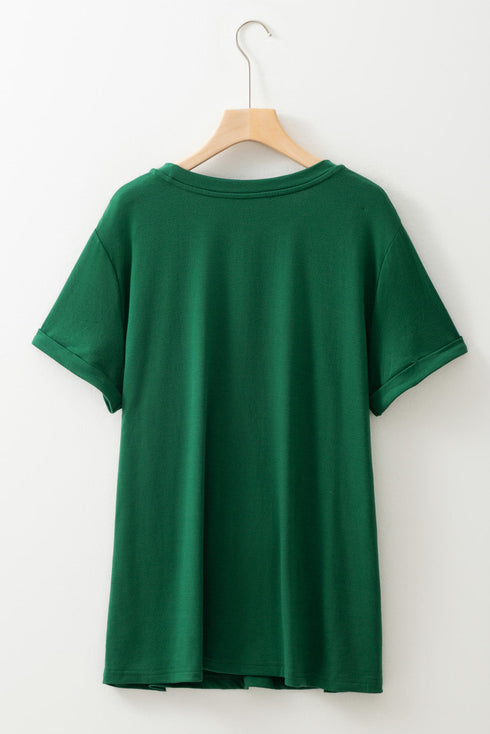 Casual Solid Print Rolled Sleeve Round Neck Tee