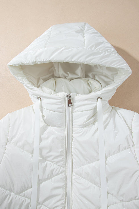 Casual Solid Quilted Hooded Zip Up Puffer Jacket