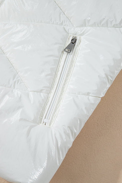 Casual Solid Quilted Hooded Zip Up Puffer Jacket