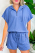 Casual Solid Short Sleeve Zip Front Hoodie Short Sets