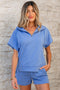 Casual Solid Short Sleeve Zip Front Hoodie Short Sets