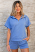 Casual Solid Short Sleeve Zip Front Hoodie Short Sets