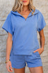Casual Solid Short Sleeve Zip Front Hoodie Short Sets