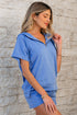 Casual Solid Short Sleeve Zip Front Hoodie Short Sets