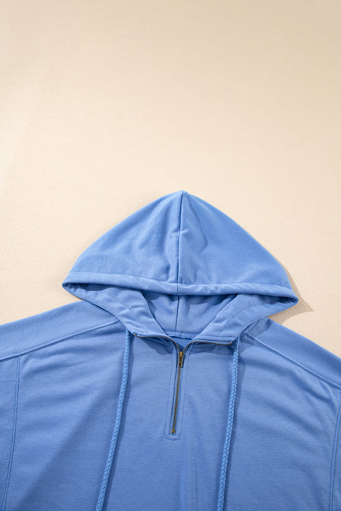 Casual Solid Short Sleeve Zip Front Hoodie Short Sets