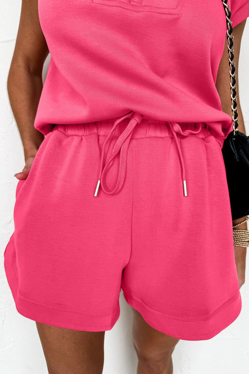 Casual Solid Sleeveless Quarter Zip Drawstring Short Set