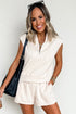 Casual Solid Sleeveless Quarter Zip Drawstring Short Set