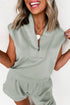 Casual Solid Sleeveless Quarter Zip Drawstring Short Set