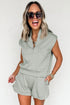 Casual Solid Sleeveless Quarter Zip Drawstring Short Set