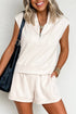 Casual Solid Sleeveless Quarter Zip Drawstring Short Set