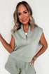 Casual Solid Sleeveless Quarter Zip Drawstring Short Set
