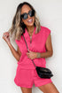 Casual Solid Sleeveless Quarter Zip Drawstring Short Set