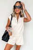 Casual Solid Sleeveless Quarter Zip Drawstring Short Set