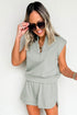 Casual Solid Sleeveless Quarter Zip Drawstring Short Set