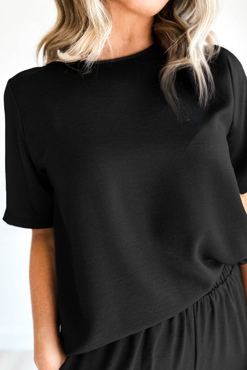 Casual Solid T Shirt Wide Leg Pant Set