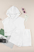 Casual Solid Textured Cropped Hoodie Two Piece Short Set